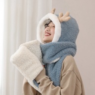 DT668 Autumn and Winter Women's Warm Hat Scarf Hooded Neck Three-piece Set 秋冬女保暖帽子围巾一体连帽围脖三件套