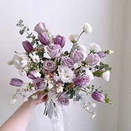 【鮮花】淺紫白色鬱金香玫瑰自然風美式鮮花捧花