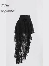 Gothic Cross Chain Bralette Unique Rose Pattern Lace Skirt Layers โดย NANA ชุดราตรีสําหรับผู้หญิง