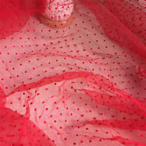 1 Yard Soft Tulle lace Red Polka Dots Veil lace Sewing children's dress Swiss Dots fabric for DIY Bo