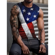 Bodybuilding 3d National FlagPrintedVest ForMen's Casual Slim Fit Round NeckPolyesterSleeveless T-Sh