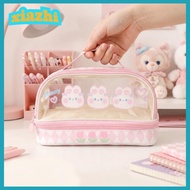 XIAZHI Handheld Pencil Pouch, 5.9 x 3.7 x 8.9in Double Layer Transparent Pencil , Transparent Large 