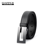 DAPPER เข็มขัดผู้ชาย หนังแท้ Brick Plaque Buckle Leather Belt สีดำ