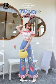 BLT BRAND การันตีเสื้อผ้าแบรนด์แท้ เซทกางเกงขายาวสีฟ้า+เสื้อแขนตุ๊กตา TULIP COTTAGE
