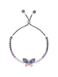 純銀八心八箭鋯石單排手鍊 - 紫蝴蝶