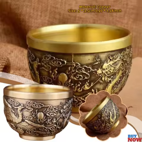 Vintage Retro Dragon Phoenix Cup And Baifu Cup Creative Millet Cylinder Office Desktop Decoration Me