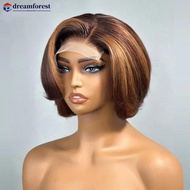 DREAMFOREST 4/27 Highlight 4x4 Body Wave Glueless Closure 100%Human Hair Frontal Wigs Ombre Brown Mi
