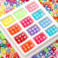 [6x6mm] 100pcs Acrylic English Letter Beads Random Letter Transparent Colorful Square 6mm DIY Handma