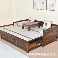 Flower Bird Emperor Tan Sliding Old Elm Sofa Bed Arhat Bed Sofa Arhat Bed Home Double Retractable Ar