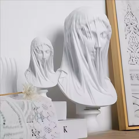 Vintage Abstract Veiled Maiden Sculpture Resin Greece Goddess Lady Bust Statue Home Studio Aesthetic