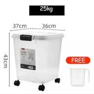 Rice bucket with wheels airtight rice dispenser 25kg storage container insectproof moistureproof ric