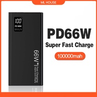 PD 66W Powerbank 100000mAh Super Mirror Screen Digital Disply Powerbank Flash Charging Power bank Qc