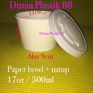 isi50Pcs 17oz/500ML PAPER BOWL + TUTUP mangkok kertas bulat tempat wadah cup kuah bakso mie