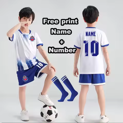 Free Print Number 0-99# Children's Football t-shirt Shorts Boys Soccer Jersey Sets Student Footbal J