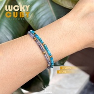 Genuine "Apatite" Iolite" Stone Bracelet 1 Cube Shape Size 3mm Lucky Auspicious Apatite Iolite
