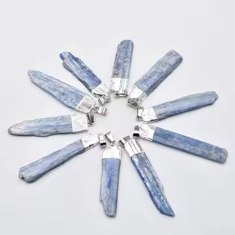 Wholesale10pcs/lot Natural Stone Blue Kyanite Pendant Jewelry Silver Plated Edge Earring Necklace DI