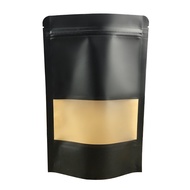 Original 100pcs Wholesale Black Kraft Paper Stand up Pouch with Window Reusable Food Packaging Zip L