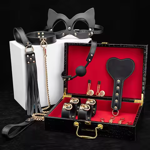 Genuine Leather 8-Piece BDSM Bondage Kit Complete Restraints Sensory Toys Set Premium Cuffs Collar G