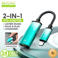 BAVIN AUX37 AUX Earphone 2-in-1 Adapter iP to 3.5mm w/ Aluminum Alloy, Plug & Play, Charging Port