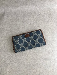 【日本直送 VintageShop solo 名牌中古包】CELINE 經典馬車 LOGO 帆布長夾 靛藍色 vintage