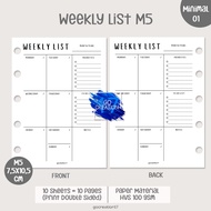 Planner Book Refill Paper Binder Weekly List Simple Minimalist M5
