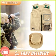 Kids Outdoor Explorer Cargo Vest Hat Dress up for Boys and Girls Park Ranger Zoo Keeper Set Washable