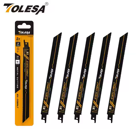 TOLESA 5PCS Heavy Metal Cutting Reciprocating Saw Blades 6in/9in 14TPI Cast-Iron Bi-Metal Sabre Saw 