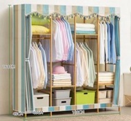 全城熱賣 - 落地楠竹實木掛衣架衣櫃(天藍條紋168cm款)