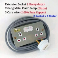 Extension socket Heavy-duty 13a 2 gang plug metal clad switch socket wire 3 core 40/0076 x 5meter