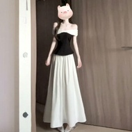 ชุดเสื้อผ้าแบบปิดไหล่เดียวและกระโปรง สไตล์เก๋ OOTD