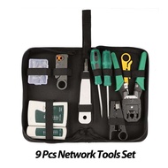 9PCS/Set Network Tester Repair Tool Kits Lan Tester RJ45 Crimping Pliers Portable Cable Tester LAN Network Crimping Repair Tool