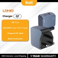 Ldnio Q7 GaN 65W UK Super Fast Charger With Type-C To Type-C / Type-C To Fruit Cable Laptop Charger 