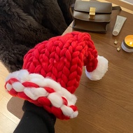 【WJ】Little Red Riding Hood Cute Christmas Hat Childrens Winter Thick Knitted Hat Red Thickened Woole