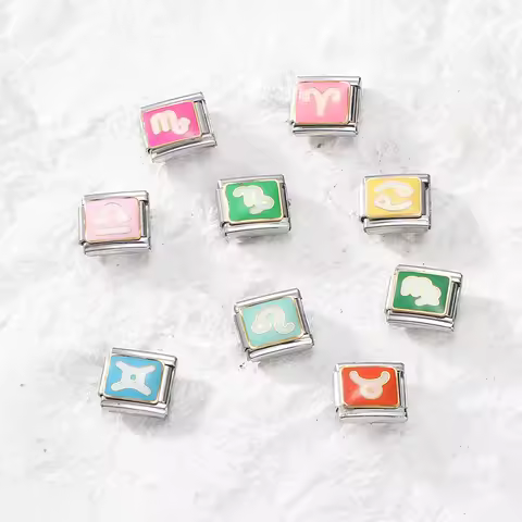 12 Zodiac Signs Italian Stainless Steel Charm Bracelet 9mm Women's Punk Men's Jewelry Accessories DI