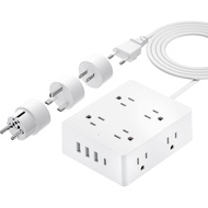 European Travel Plug Adapter, Olcorife Power Strip with EU UK US Plug Adapter, 8 Outlets 4 USB Ports