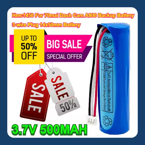 3.7V 500MAH Hmc1450 For 70mai Dash Cam A800 Backup Battery Battery 3-wire Plug 14x50mm Battery