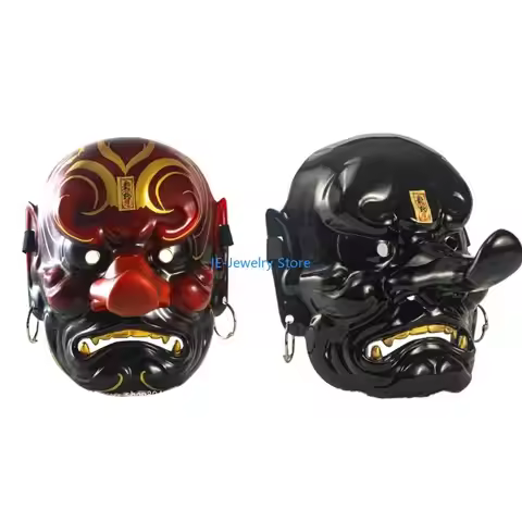 W8KF Hand Painted Tengu Japanese Mask Funny Party Mask Full Face Mask with Long Nose Halloween Costu