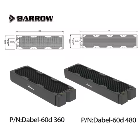 Barrow G1/4'' 60mm Thickness Copper 360mm 480mm Radiator PC Water Discharge Liquid Heat Exchanger fo