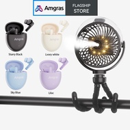 Amgras Stroller Baby Portable Mini Fan+Amgras Eternity III NC Wireless earphone