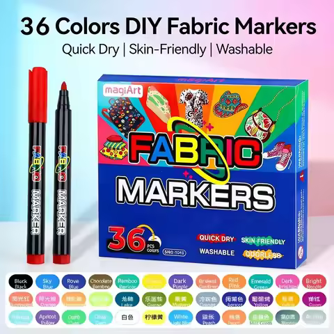 12/36 Colors Fabric Markers for Clothing, Permanent Textile Paint Pens,Washable,Fabric Paint Markers