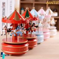 AINTP Rotating Wooden Music Box, Wooden Christmas Carousel Carousel Music Box, Christmas Horse Carou