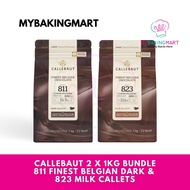 Callebaut 2 x 1kg Bundle - 811 Finest Belgian Dark, 823 Milk Chocolate - Couverture Cooking Chocolat