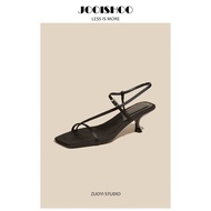 Zuo Yi ผ้าไหม ผ้าซาติน รองเท้าแตะแฟชั่นส้นแมว สายเดี่ยว รองเท้าส้นสูงผู้หญิง ดีไซน์ ฤดูร้อน เปิดนิ้ว