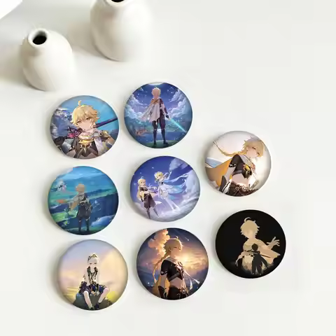 Game Genshin Impact Traveler Aether 25 32 44 58 75mm Badges Personalized Round Brooches Pins Accesso