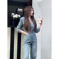 Korean Version Jumpsuit Trousers 2023 Autumn Winter New Style Strong Atmosphere Women's Suit Western Style Age-Reducing High-End Small Overalls Jumpsuit