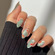 Mint Green Cat's Eye Koi Wearing Nails Long Almond Nails Simple Fashionable Manicure Patch Fake Nail