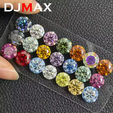 DJMAX 0.1-10ct Pink/ Red /Yellow/ Blue /Green /Purple Moissanite Loose Stone Excellent Cut 3-14mm Or