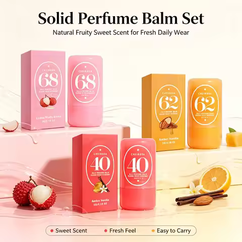 Jelly Perfume Balm 3 Scents 40 Amber Vanilla 62 Almond Caramel 68 Lychee Fruity Long Lasting Portabl