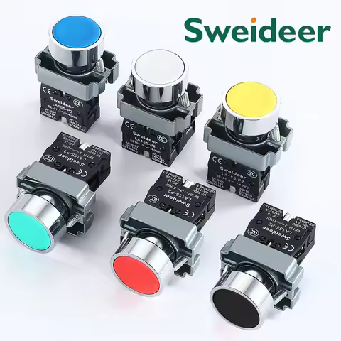 Button Switch Momentary Self Reset XB2 Small Flat Round Head 22mm Power Push Button Switch XB2-BA42 