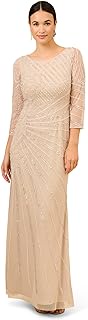 Women's Sleeve Long Gown with Starburst Bead Pattern, Biscotti, 4